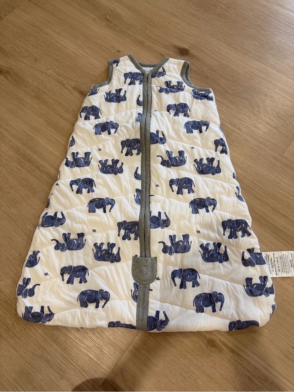 Burt's Bees Baby White Sleep Sack with Blue Elephant Print